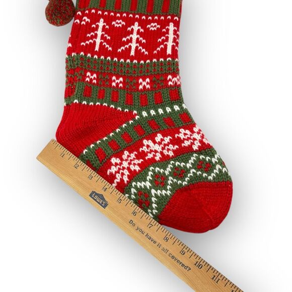 Christmas Stocking Fair Isle Sweater Knit Snowflake Green Red White Acrylic - Picture 8 of 9